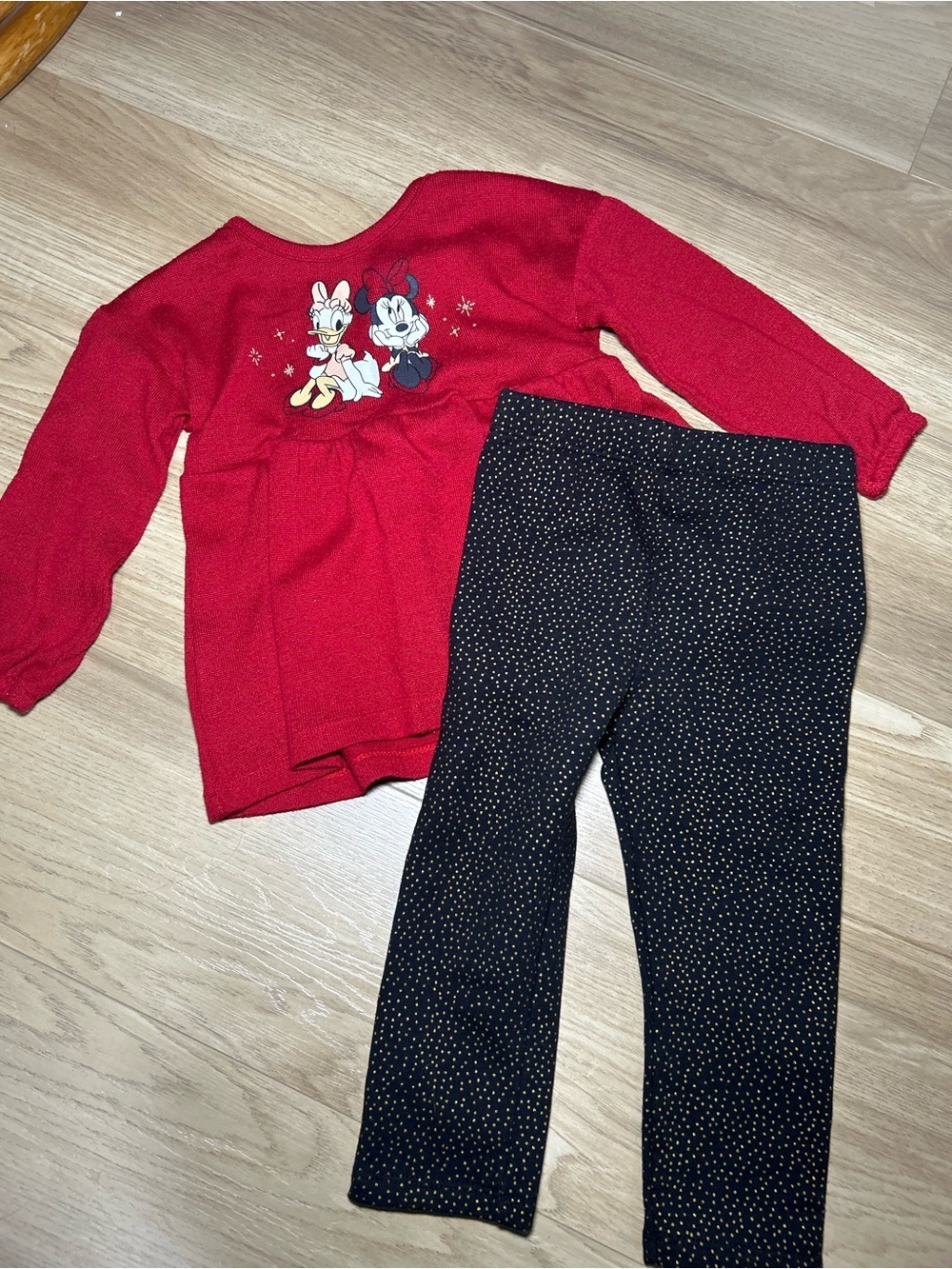 Disney Baby Red Knit Top with Black Lined Hood and Gold Dots
